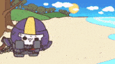 a cartoon drawing of a robot on a beach
