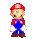 a pixel art of mario wearing a red hat and blue overalls .