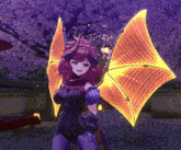 a girl with horns and glowing wings is in a video game
