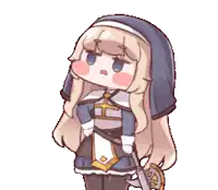 a cartoon of a girl with long blonde hair holding a sword and shield .