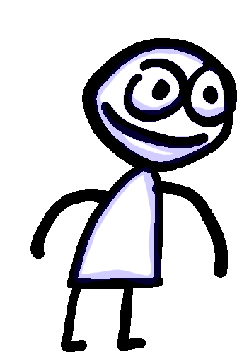 a drawing of a stick figure with a smiley face and big eyes