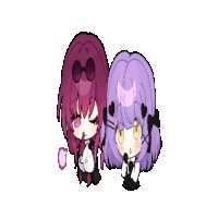 a pixel art drawing of two anime girls with purple hair
