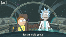 a cartoon of rick and morty with the words it 's a stupid quote below them