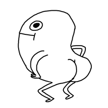 a black and white drawing of a cartoon character