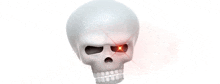 a skull with a red light coming out of its eye on a white background .