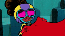 a cartoon character wearing sunglasses and a helmet is holding a red cloth