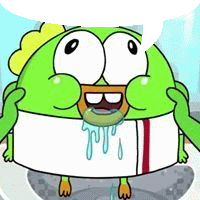a cartoon character with a speech bubble coming out of its mouth .