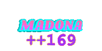 a logo that says madona +169 in pink and blue