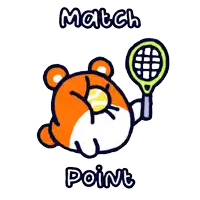 a cartoon of a hamster holding a tennis racquet and a tennis ball with the words match point below it