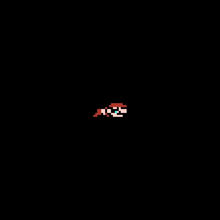 a pixel art drawing of a man with red hair and a mustache on a black background .