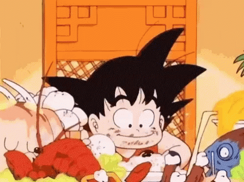  Kid Goku Comiendo GIFs