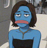 a cartoon drawing of a woman with blue skin