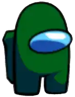 a green among us character with a blue circle in the middle of his head .