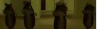 a group of mice are standing in a hallway .