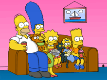 a cartoon of homer simpson sitting on a couch with his family