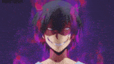 a close up of a person 's face with a purple background that says ndos sama on it