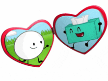 two hearts with a marshmallow and a box of tissues inside of them