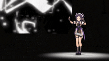two anime girls are dancing on a stage in front of a large star