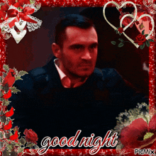 a picture of a man in a suit with the words good night on it