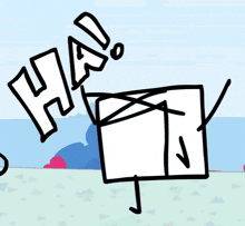 a cartoon drawing of a box with the word ha coming out of it 's mouth