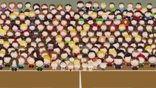 a large crowd of south park characters are gathered on a field