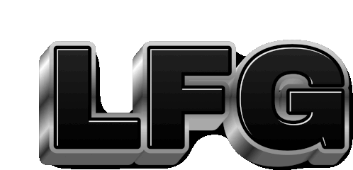 the word lfg is written in black and silver