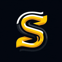 the letter s is yellow and white on a black background