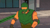a cartoon of spider-man fighting a green monster on a street