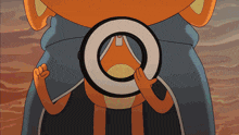 a cartoon character holding a magnifying glass with the letter q in the center