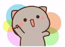 a cartoon cat is standing in front of a bunch of colorful circles .