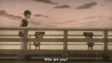 a person standing on a bridge with the words who are you on the bottom