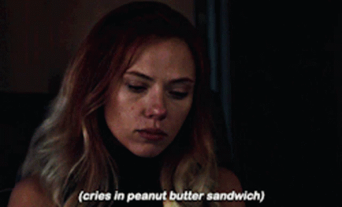 Black Widow Cries In Peanut Butter Sandwich GIF - Black Widow Cries In Peanut Butter Sandwich Crying GIFs