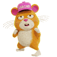 a cartoon mouse wearing a pink hat that says $ grind