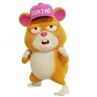 a cartoon mouse wearing a pink hat that says $ grind