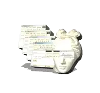 a statue of a woman 's head is surrounded by a stack of computer screens including one that says recycle