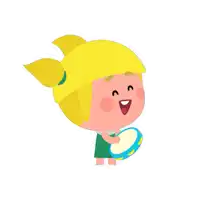 a little girl with blonde hair is holding a tambourine