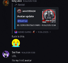 a screenshot of a conversation with king alex