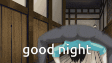 a man is doing a handstand in a hallway with the words good night