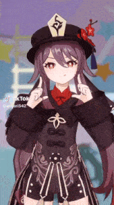 a girl with long hair and a hat is making a peace sign with her hands .