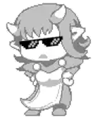 a pixel art drawing of a girl wearing sunglasses and a hood .