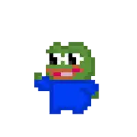 a pixel art of a frog with a blue shirt on
