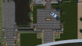 an aerial view of a house with a pool and umbrellas