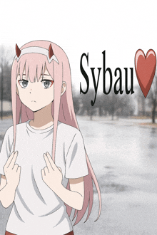a drawing of a girl with the word sybau on the bottom