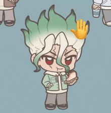 a cartoon character with a hand on his head holding a sandwich