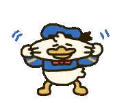 a cartoon drawing of donald duck covering his ears with his hands .