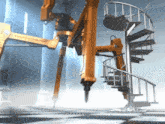 a spiral staircase is being built by a robot