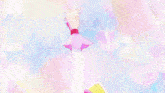 three anime girls are standing next to each other and one is wearing a pink dress