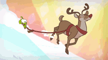 Riding The Sleigh Om Nom GIF - Riding The Sleigh Om Nom Red Nose Reindeer GIFs