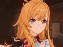 a close up of a girl with long blonde hair
