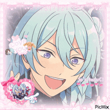 a picture of a boy with blue hair and purple eyes with the words love you